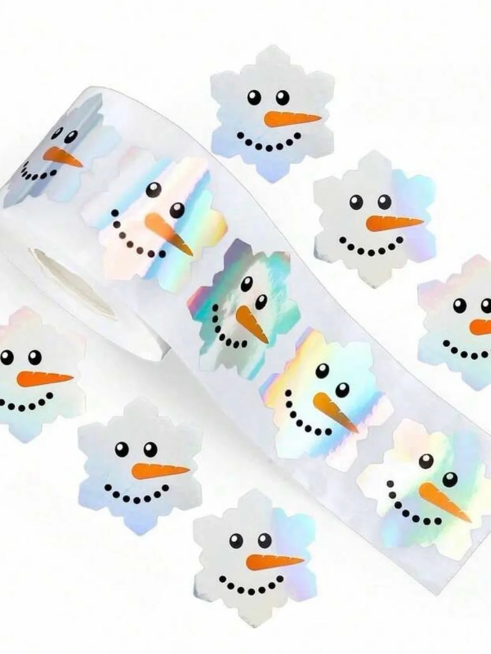 Holographic Snowman Sticker Roll - White Snowflake Design